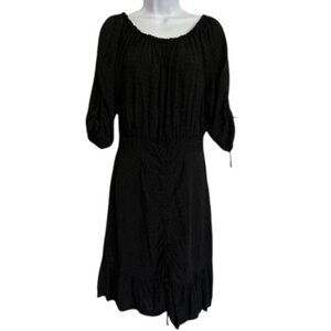 Alice Rinaldi Clip Dot Dress Black 1/2 Sleeve Ruched Made in Italy Size 2